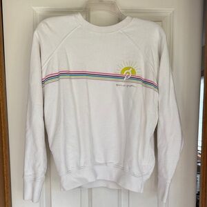 Spiritual Gangster peloton White Sweatshirt with Rainbow Stripe and Sun Graphic